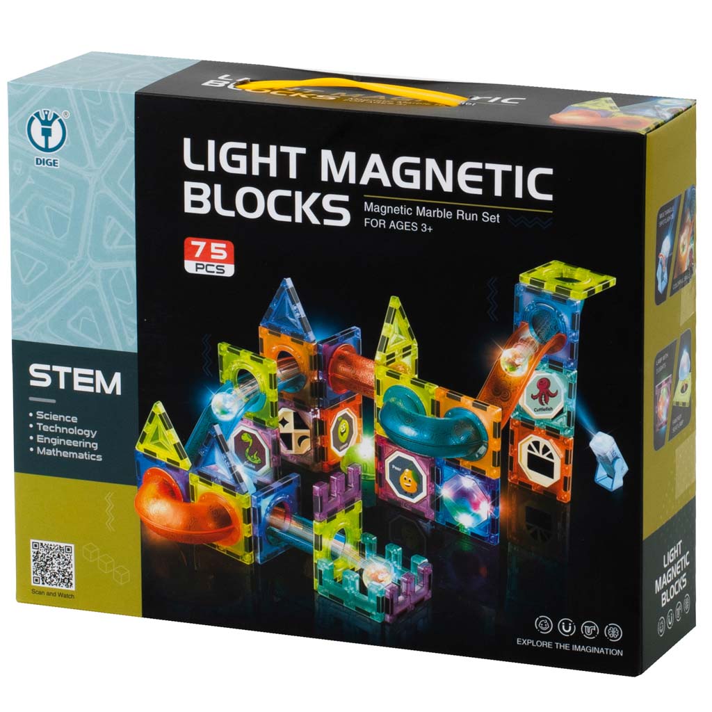 Set de Construcție cu Piese Magnetice și Traseu Luminos (75 piese)