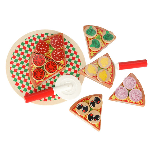 Set de joacă din lemn Lulilo - Pizza cu accesorii și prindere tip velcro, 20 cm