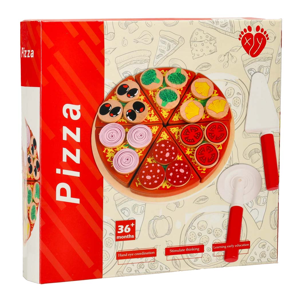 Set de joacă din lemn Lulilo - Pizza cu accesorii și prindere tip velcro, 20 cm