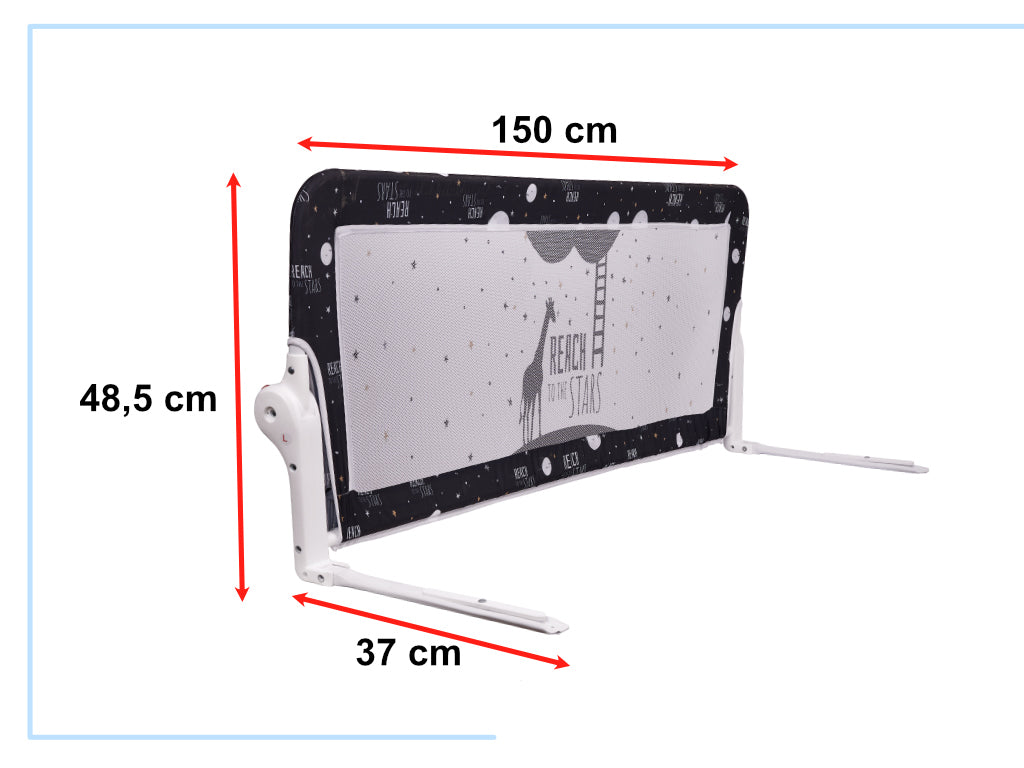 Barieră de Protecție Rabatabilă pentru Pat, Siguranță Copii, 150 cm, Negru