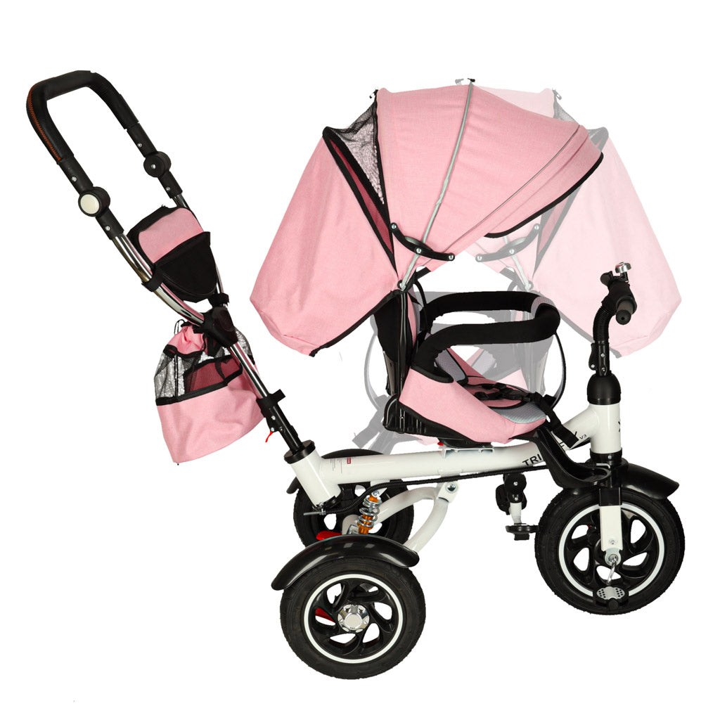Tricicletă 3 în 1 Trike Fix V3 cu copertină, scaun rotativ și mâner de ghidaj, Roz