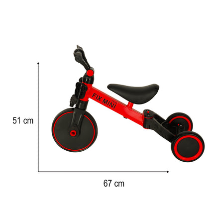 Bicicletă de Echilibru și Tricicletă 3-în-1 Trike Fix Mini cu Pedale, Roșu