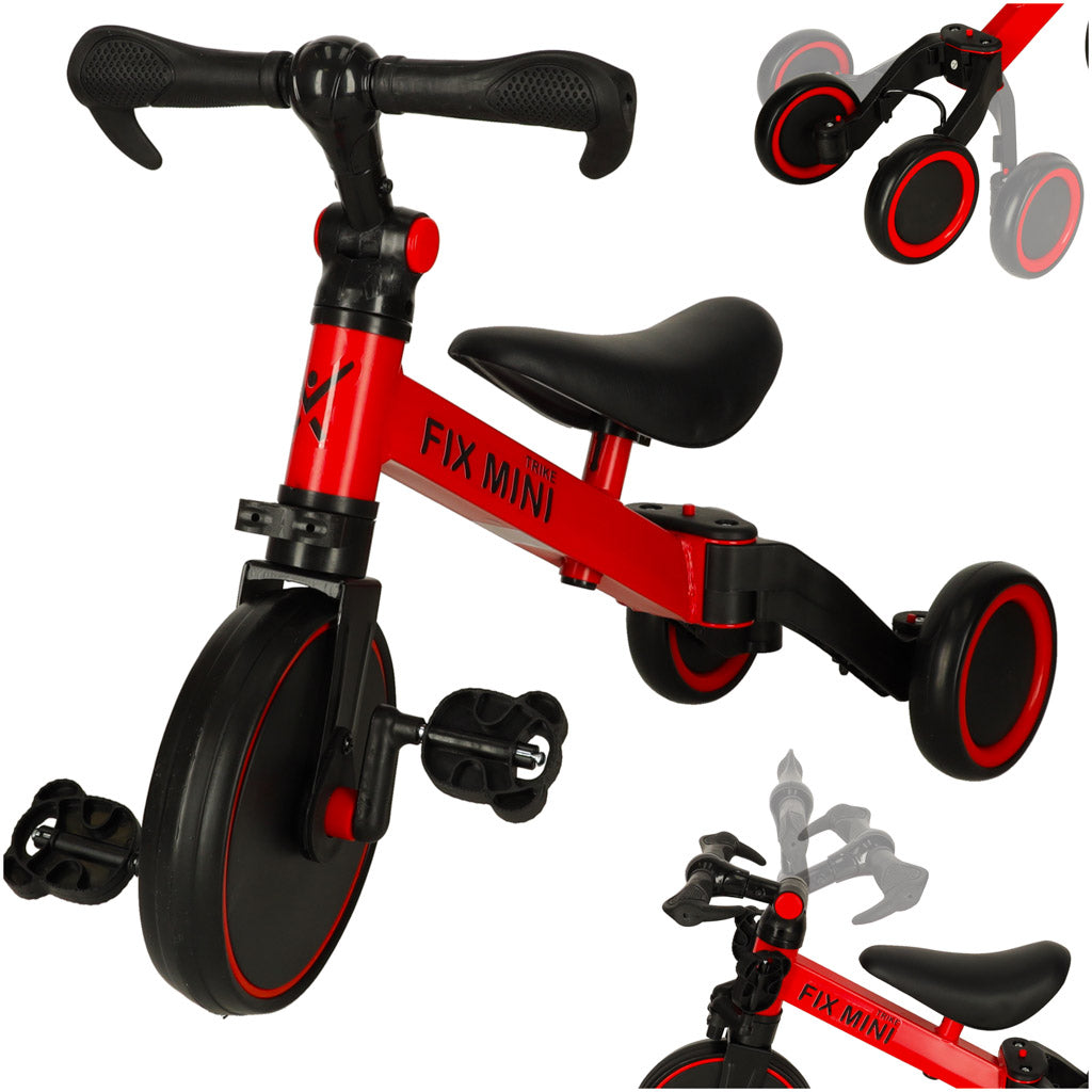 Bicicletă de Echilibru și Tricicletă 3-în-1 Trike Fix Mini cu Pedale, Roșu