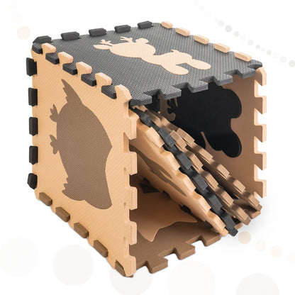 Covoraș de Joacă Tip Puzzle din Spumă EVA, 9 Piese cu Forme Detașabile, Bej-Maro-Negru (85x85 cm)