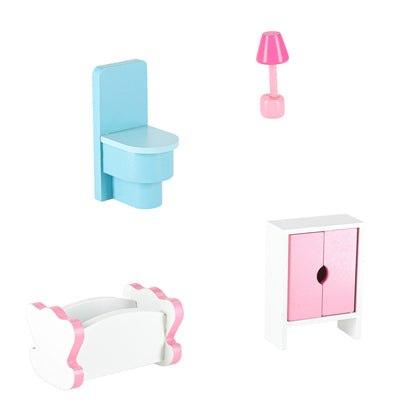 Căsuță de păpuși din lemn Lulilo cu 3 etaje, mobilier inclus și iluminare LED, 70cm, Roz