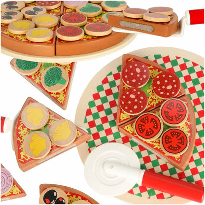 Set de joacă din lemn Lulilo - Pizza cu accesorii și prindere tip velcro, 20 cm
