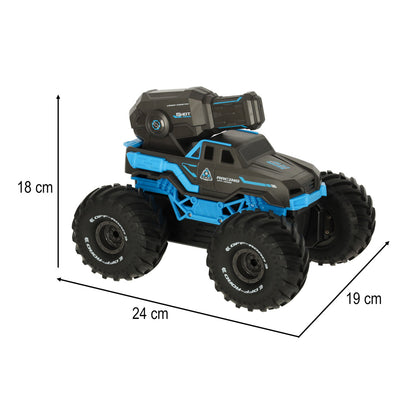 Mașină RC Amfibie Impermeabilă cu Tun de Apă, Controlată prin Gesturi + 2 Telecomenzi, Albastru