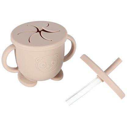 Set Complet de Diversificare Bebeluși din Silicon, 9 Piese, Farfurie Crab cu Ventuză și Bavetă, Bej