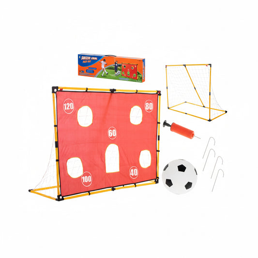 Set Poartă de Fotbal pentru Copii (156 cm) cu Plasă, Panou cu Ținte de Precizie și Minge Incluse